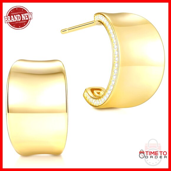 Chunky 18mm Gold Hoop Earrings 14K Gold Plated Hypoallergenic Sterling Silver